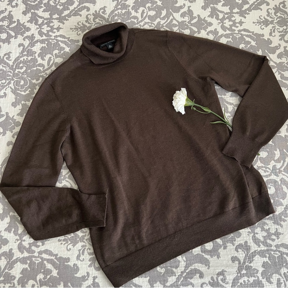 Women’s Brown Turtleneck Sweater silk cashmere XL
